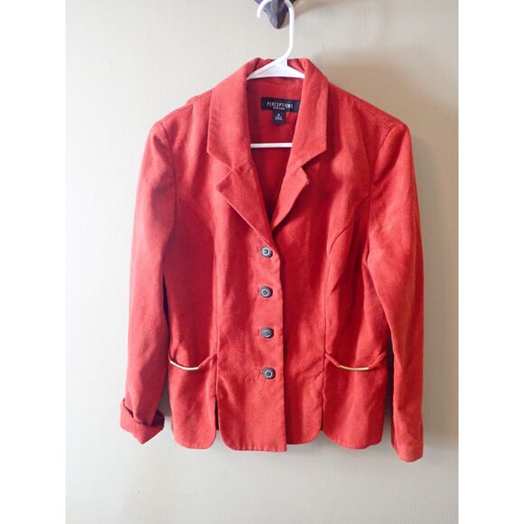 Perceptions New York Blazer Orange Gold Embellishments Size 8 Tweed - Picture 1 of 11